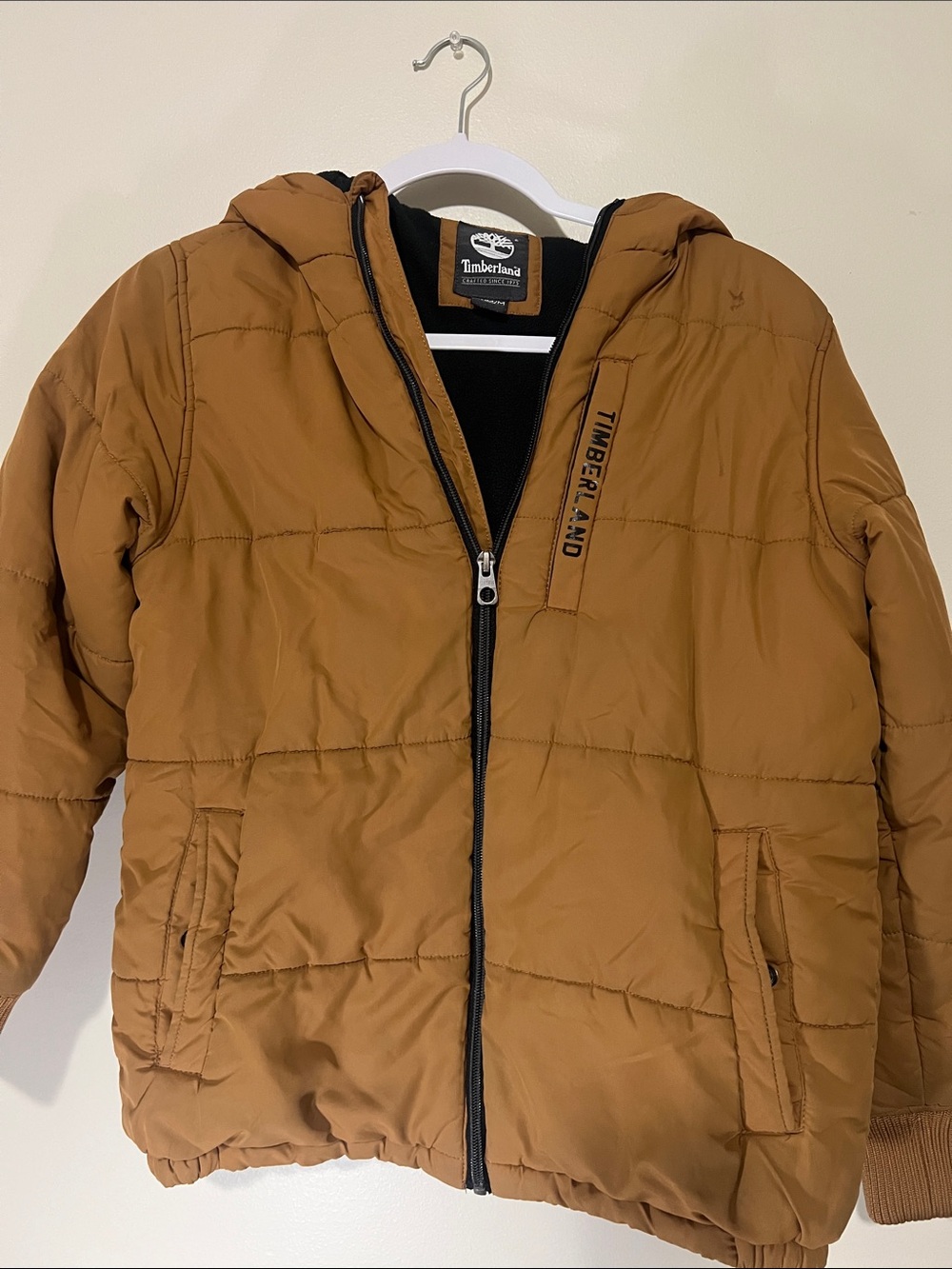 Timberland Kids Camel Brown Hooded Puffer Jacket